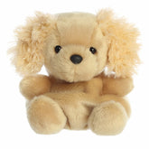 Oatmeal Goldendoodle plush, golden fur with curly ear hair, expressive dark eyes, from Palm Pals.